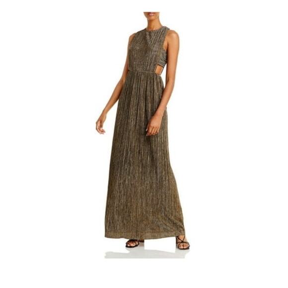BCBGMAXAZRIA Metallic Cut out Evening Dress Sz Large - Picture 1 of 9